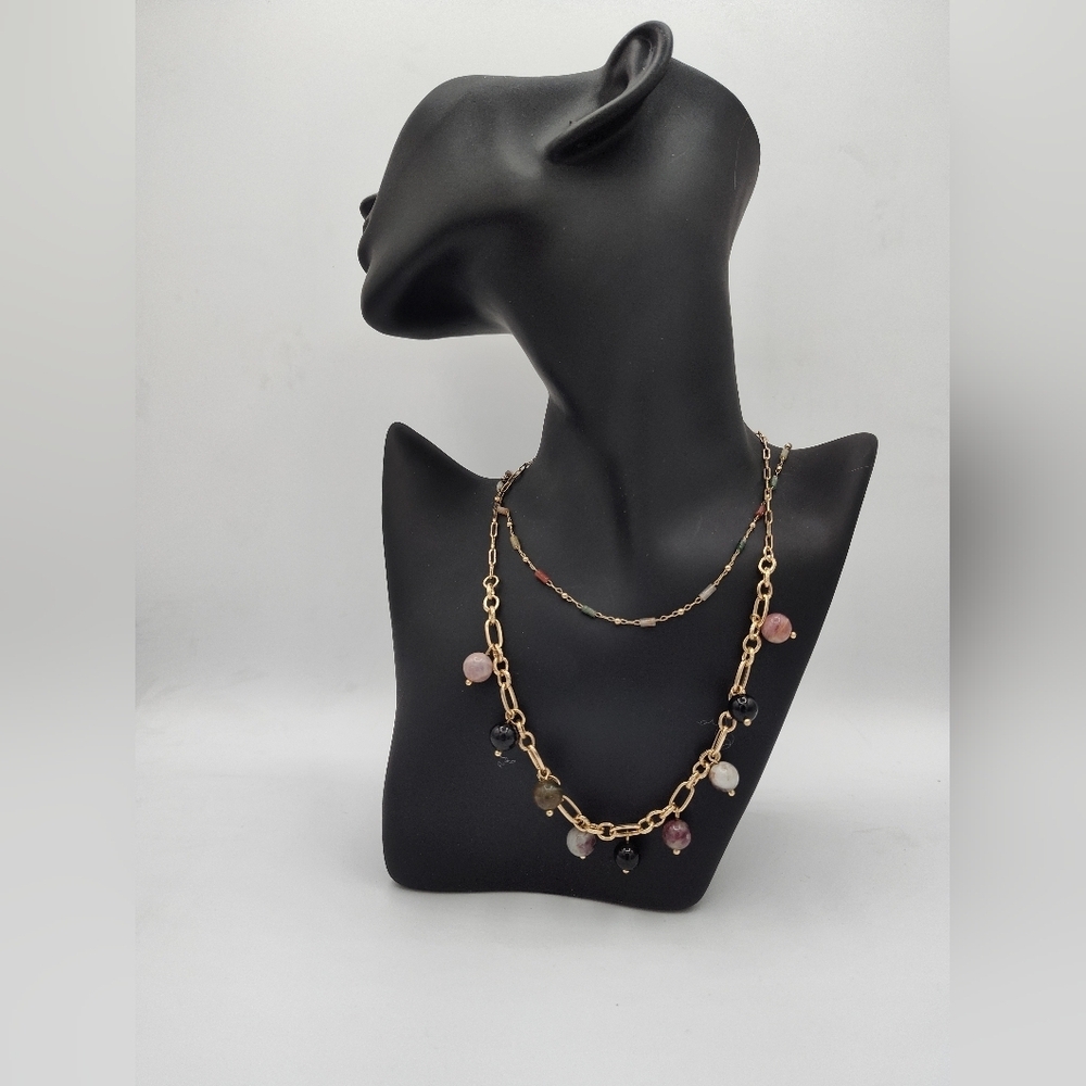 Milly Goldtone And Colored Bead Layered Necklace Set EUC